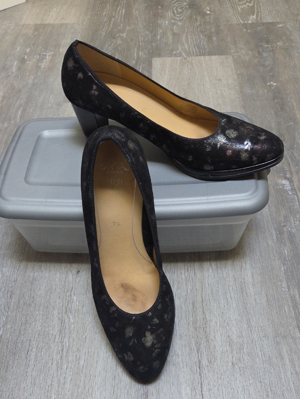 Ara Classic Black Floral Suede Med Heel Pumps - Women's US Sz 10 Nice Condition